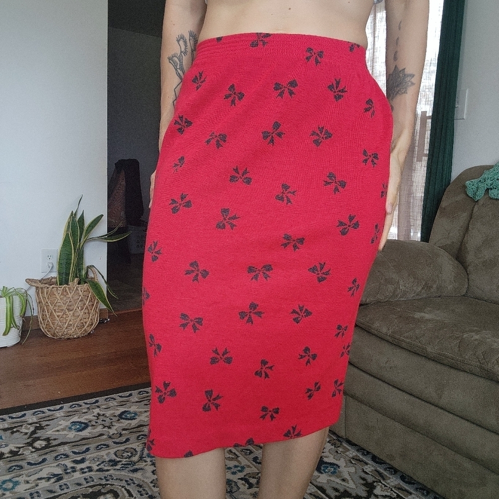 Vintage Cathy Daniels Bow Knit Midi Skirt Size Medium